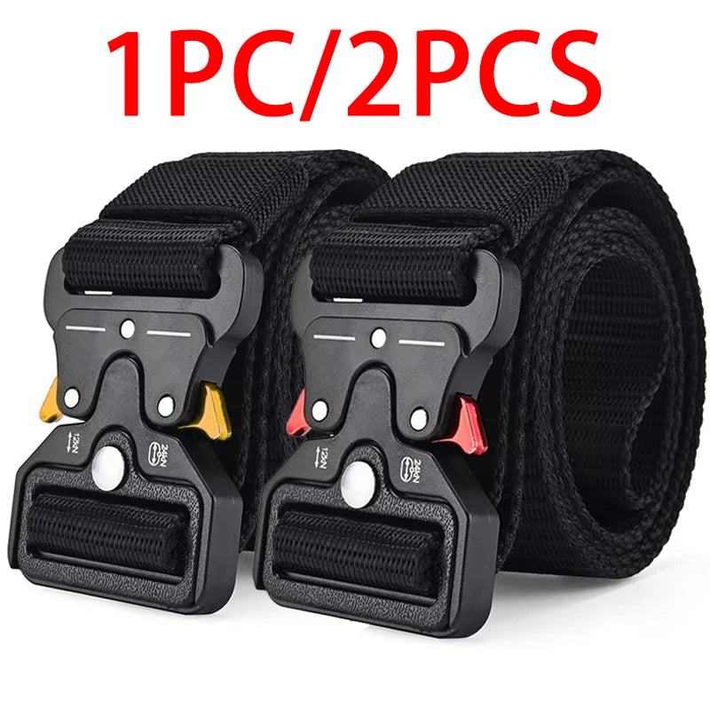 Cinturones tácticos multiusos para hombre, duraderos, diseño ajustable, para entusiastas de los deportes al aire libre, combina con jeans, para hombres y mujeres, 1 pieza/2 piezas