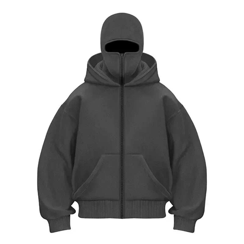 Y2K Gothic Harajuku Balaclava for Men and Women, New Winter Hot Item, Double Hooded Sweatshirt, Hooded Mask, Zipper Sports Jacket
