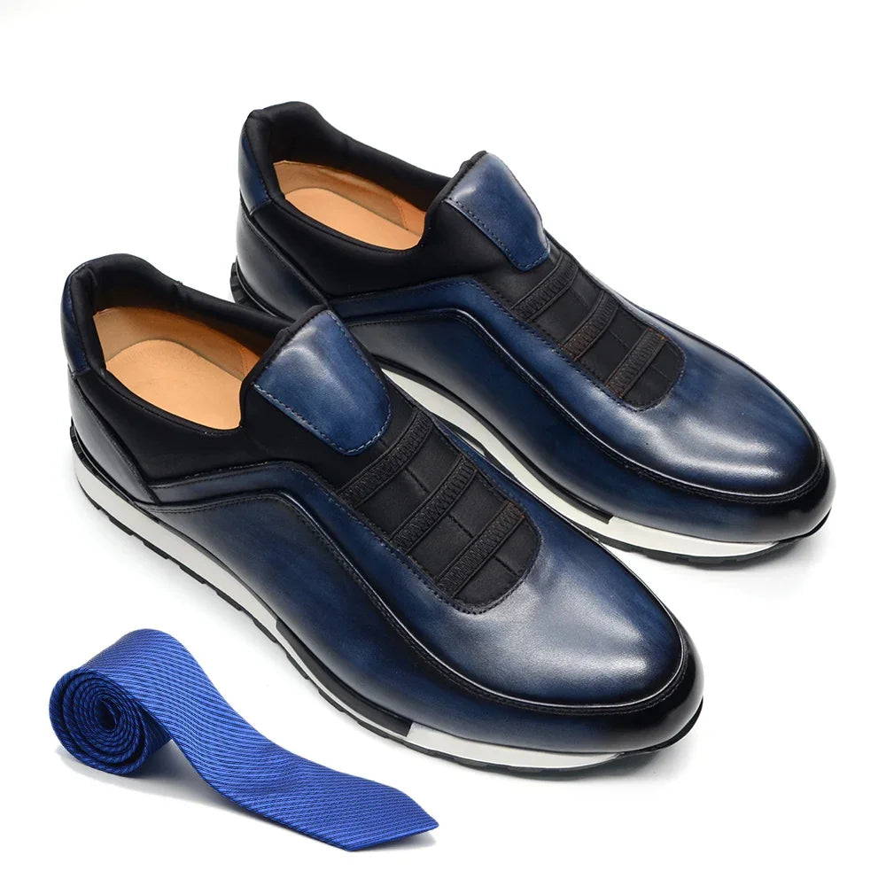 Diseño clásico de marca, alpargatas casuales para hombre, de cuero vacuno genuino, hechas a mano, sin cordones, a la moda, zapatillas mocasines para hombre, zapatos para hombre