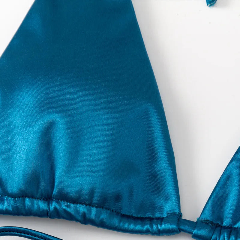 Licou brésilien métallique Satin Bikini femmes maillots de bain femme maillot de bain deux pièces Bikini ensemble coupe haute maillot de bain maillots de bain