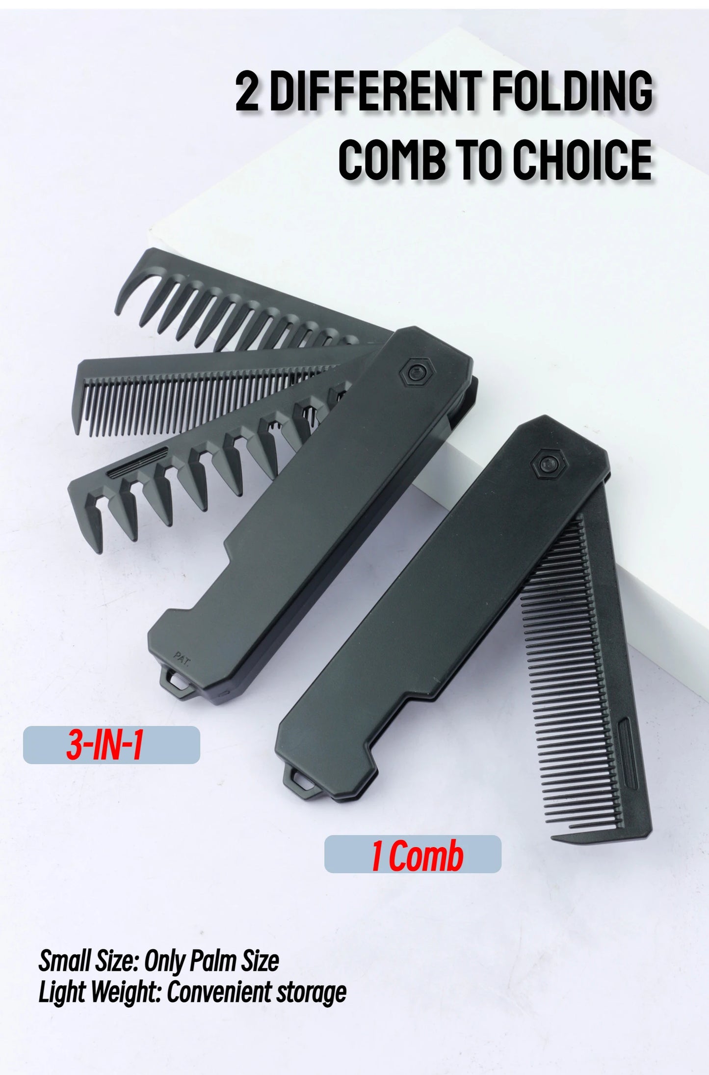 Nouveau 1/2/3 en 1 peignes pliants de poche en plastique à dents larges tête d'huile peigne barbe peignage barbier tondeuse peigne Salon outils de coiffure