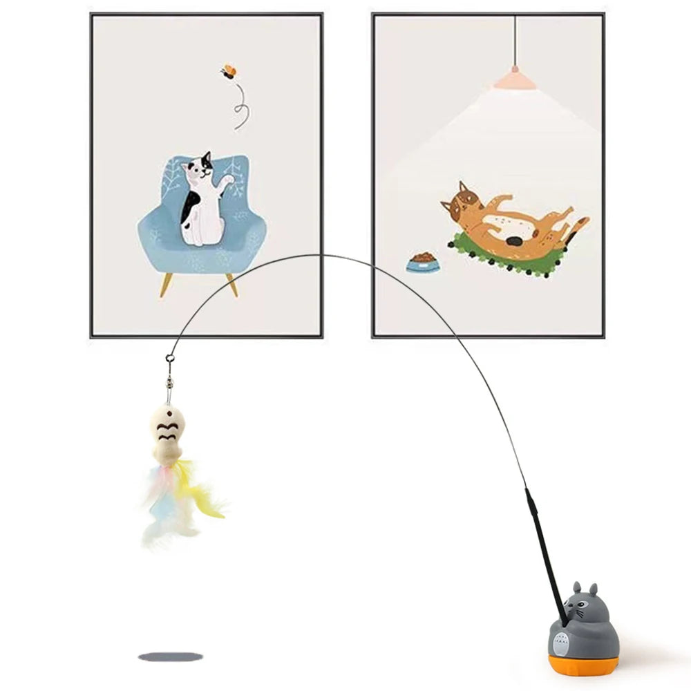 Bâton de pêche et de taquin pour petits chats, rotation à 360 degrés avec cloches à plumes et fil d'acier, 1 pièce
