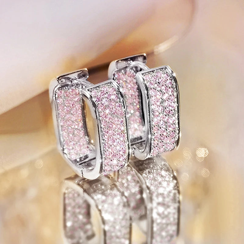 Huitan Bling Bling CZ pendientes para mujer de lujo color oro/plata moda contraída señora pendientes envío directo joyería