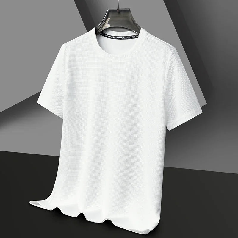 New Men's Waffle Knit Crew Neck Short Sleeve Summer T-Shirt