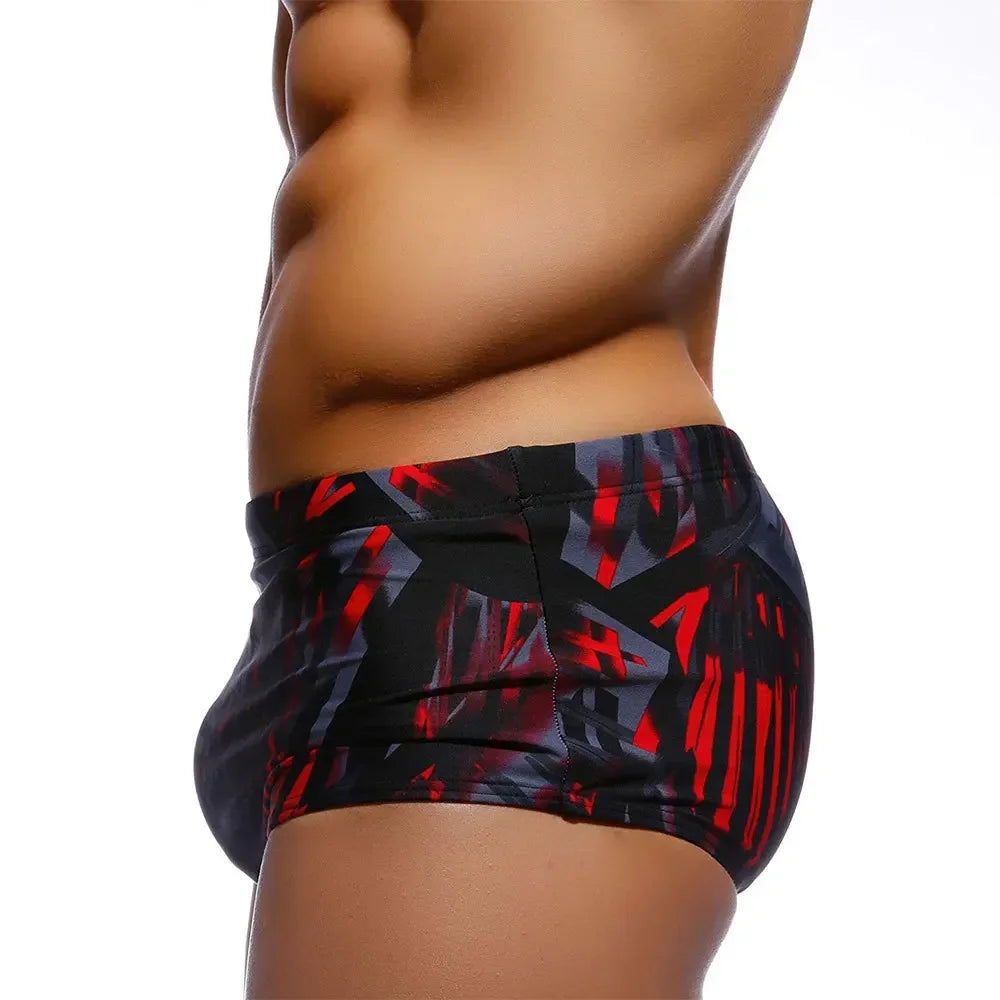 Hommes maillots de bain brésilien coupe traditionnelle maillots de bain bain Bikini Surf Boxer slips conseil Shorts troncs noir et rouge Sunga