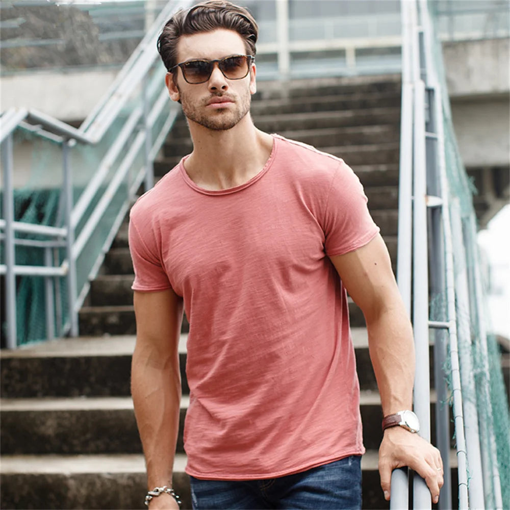 T-Shirt 100% Coton Homme Décontracté — Doux Fitness Été Col Rond