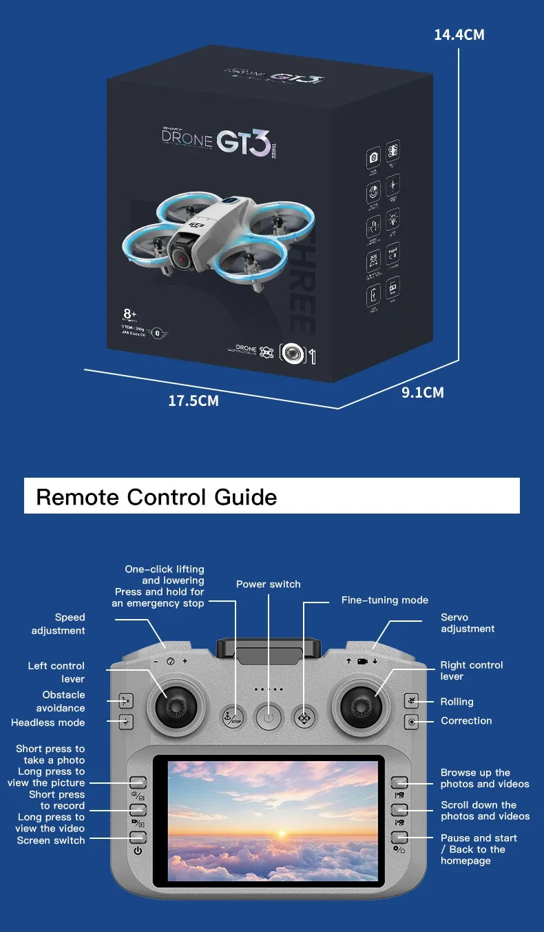Drone 8K HD — grand écran, flux optique, moteur brushless, évitement intelligent d'obstacles, UAV