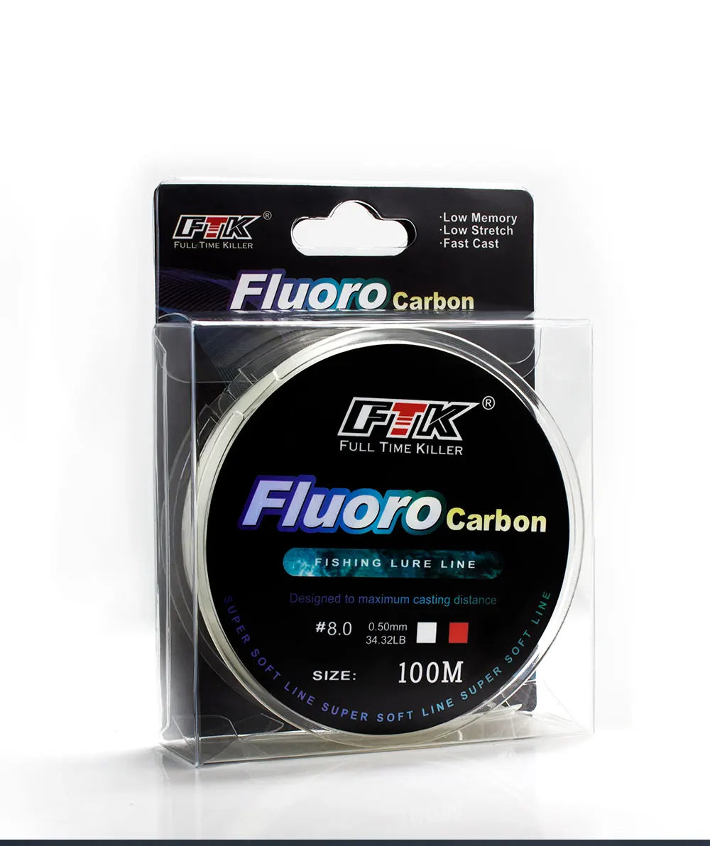 FTK 100M ligne de pêche à revêtement fluorocarbone 0.14mm-0.5mm 4.13LB-34.32LB ligne Monofilament en Fiber de carbone ligne de pêche à la carpe ligne coulante