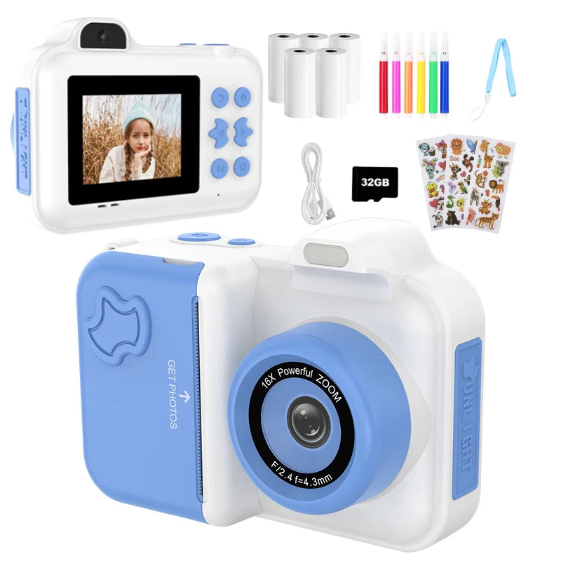 Cámara digital para niños, impresión instantánea, doble lente, grabación de video HD 1080P, 32G, para niños y niñas, regalos de Navidad, juguetes