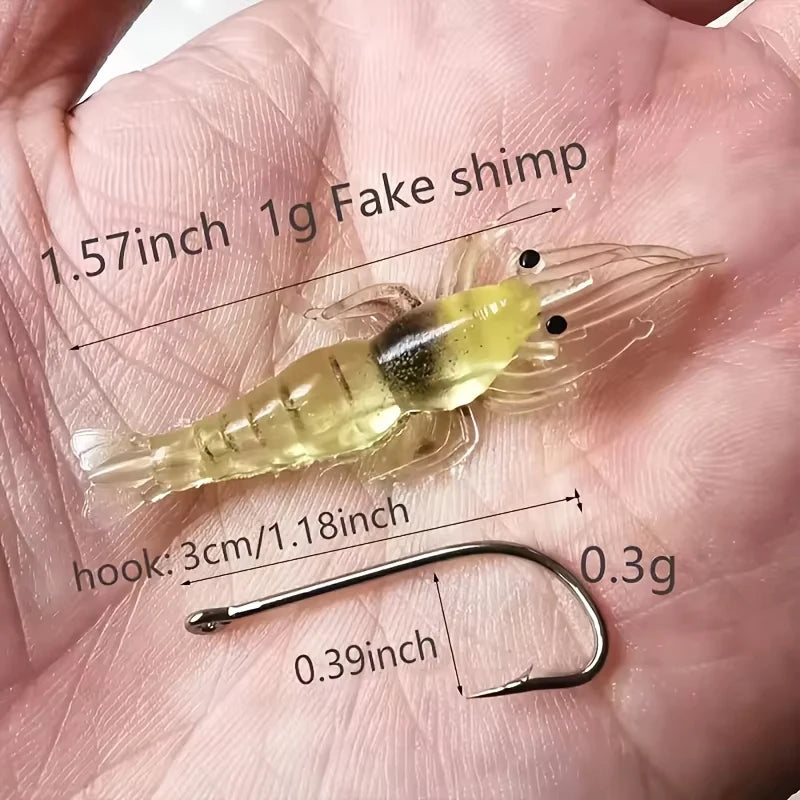 5/10/20 pièces Goture crevette leurres doux crevette leurres de pêche pour eau douce eau salée lumineux crevette appât ensemble avec crochet pointu perle