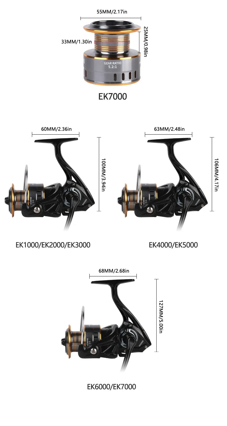 Professionnel Ultra léger 1000 ~ 7000 5.2:1 rapport de vitesse, traînée maximale de 26LB CNC bobine en métal moulinet de pêche pour l'eau douce et salée