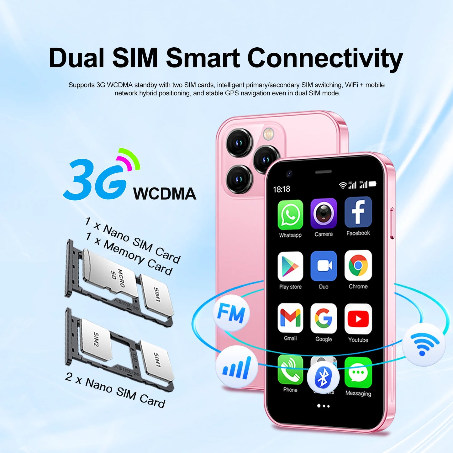 SERVO Mini Smartphone, 3.0 inch screen, 2GB+16GB, WCDMA 3G, Face Recognition, GPS WiFi, Play Store, Android Smart Phone, Dual SIM Standby