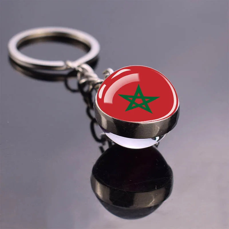 Porte-clés drapeau africain, algérie, somalie, tunisie, maroc, egypte, drapeau National, pendentif boule de verre Double face, cadeau