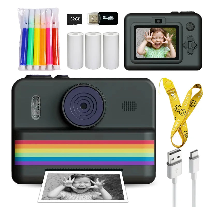 Cámara digital para niños con impresora instantánea, miniimpresora, pantalla de 2,8 pulgadas, vídeo, impresora térmica portátil, cámara para niños con impresora
