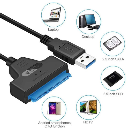 Câble SATA vers USB 3.0/2.0 jusqu'à 6 Gbps pour disque dur SSD externe 2.5 pouces, adaptateur SATA 3 22 broches, cordon USB 3.0 vers Sata III