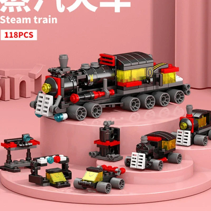 6-in-1 DIY Robot Train Track Vehicle Truck Building Blocks Kit Girls Bricks Movie Model Kids STEM Educational Birthday Boys Toys