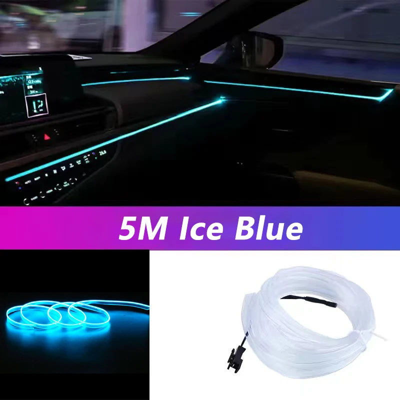 Car Interior LED Strip Light Neon EL Wire Auto Decorative Lamp DIY Flexible Ambient Light USB Party Stops Diode 5m