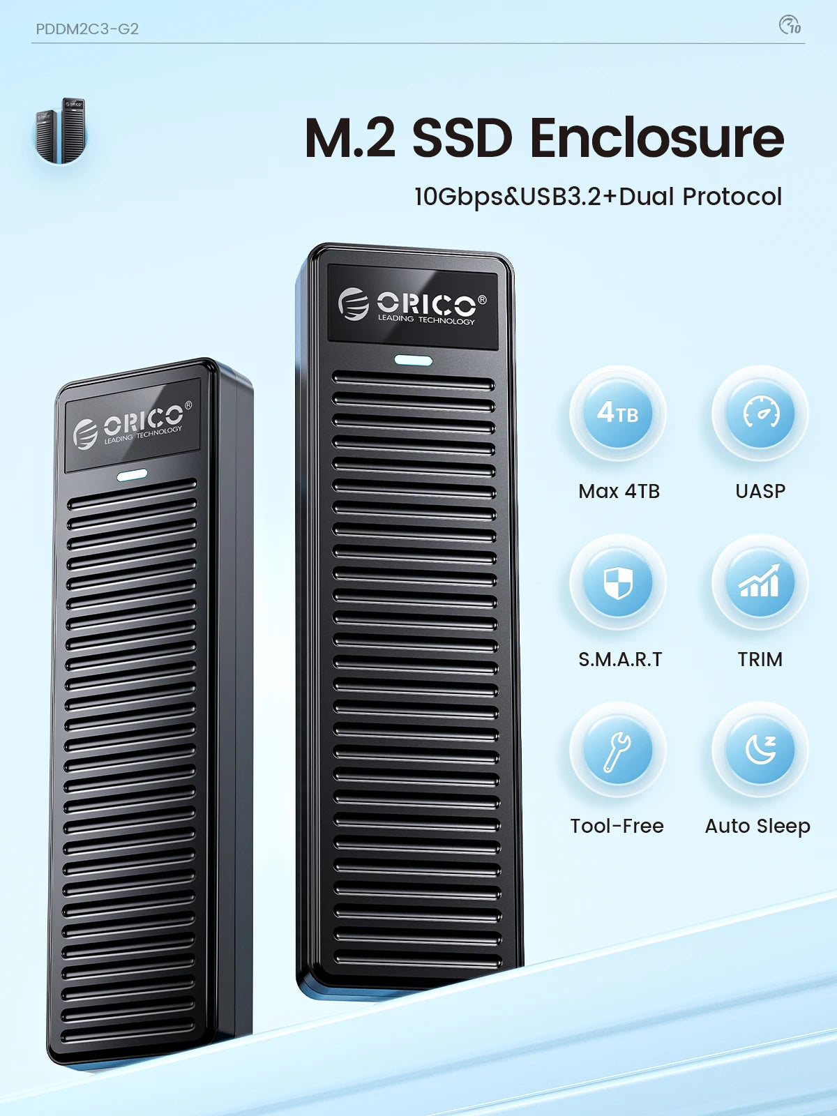 ORICO M.2 NVMe SSD boîtier 10Gbps USB 3.2 Gen2 boîtier conception Simple sans outil prise en charge UASP pour les joueurs NVMe SATA SSD