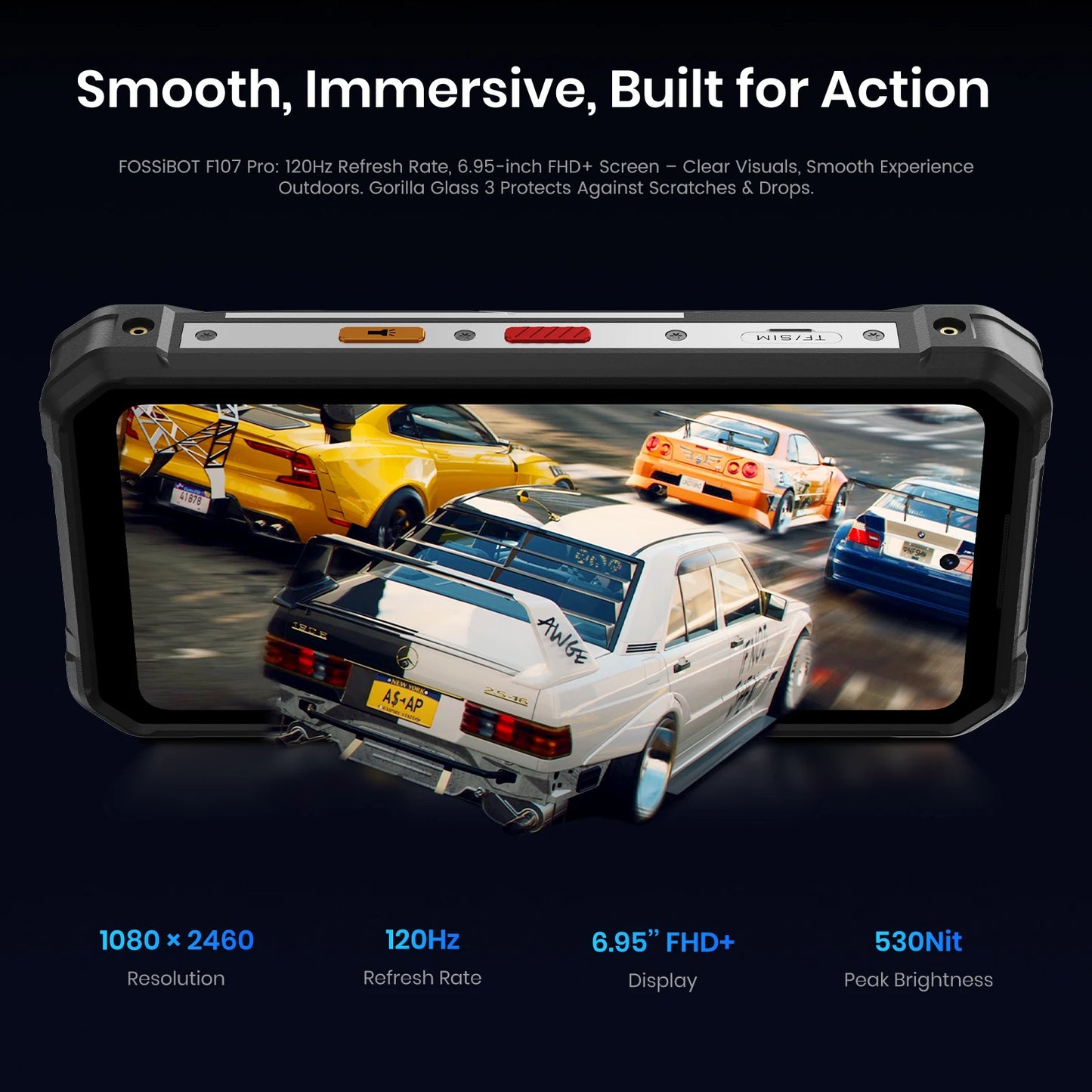 [Estreno mundial] Smartphone resistente FOSSiBOT F107 PRO 5G, hasta 30 GB + 512 GB, 6,95" FHD+ Android 15, 28000 mAh 66 W 2M FF Versión nocturna