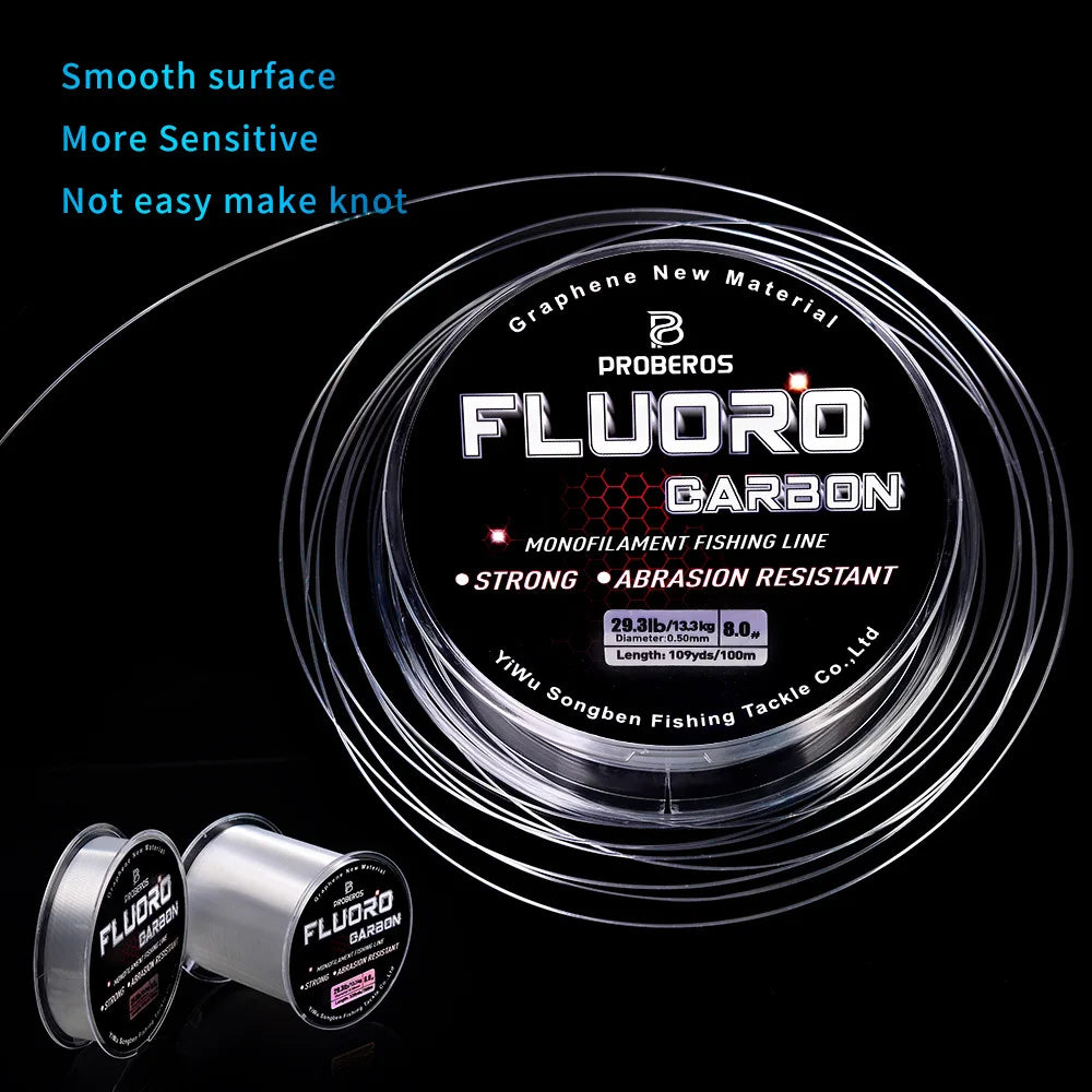 PROBEROS 100M ligne de pêche à revêtement fluorocarbone 2.2LB-29.3LB ligne de Leader Monofilament en Fiber de carbone ligne de pêche à la carpe