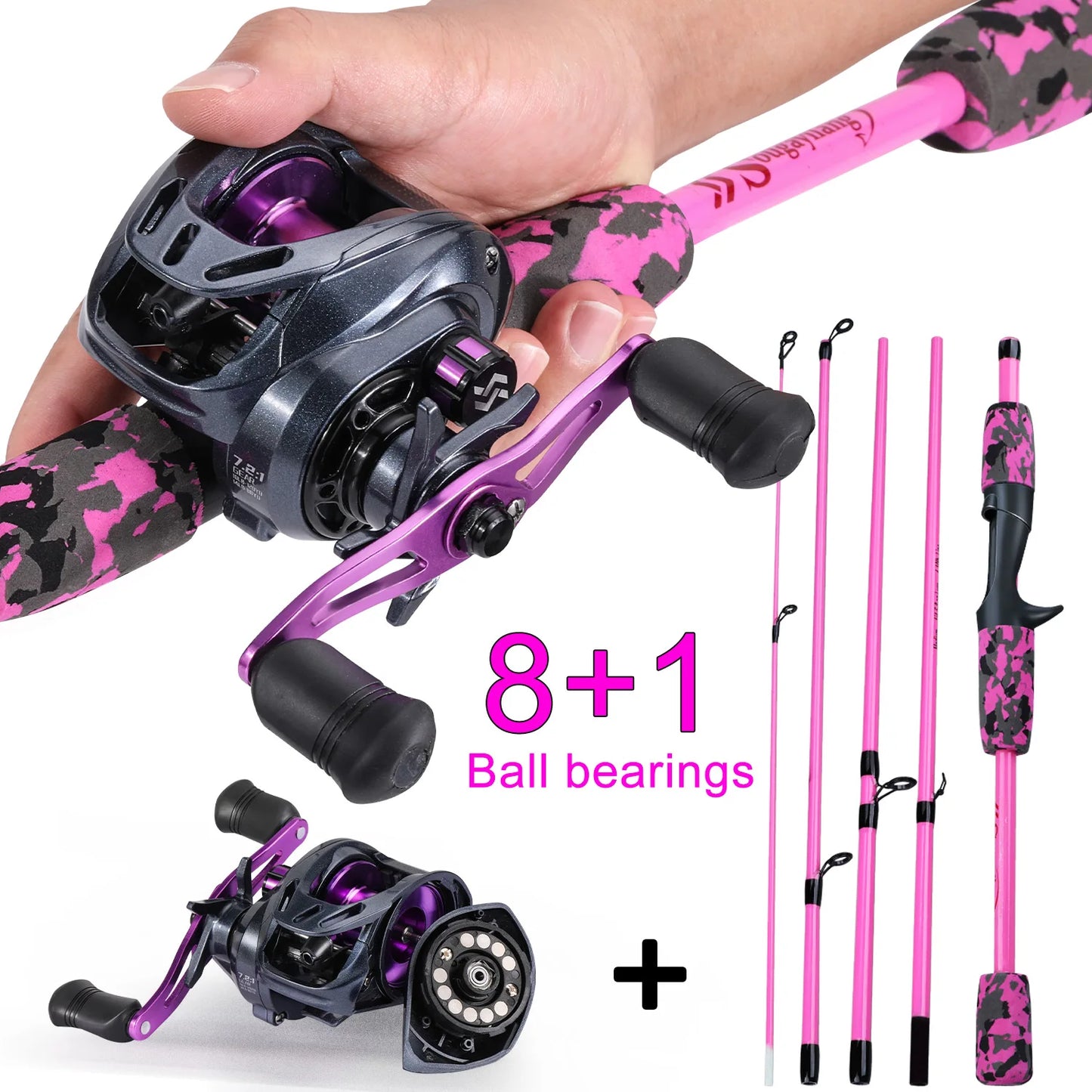 Sougayilang leurre pêche Combo 5 Sections 170CM canne à pêche en Fiber de carbone et 8 + 1BB Baitcasting moulinet voyage ensemble de pêche Pesca
