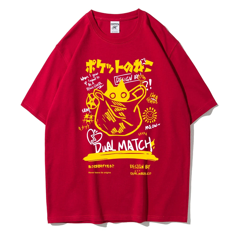 T-Shirt Chat Kawaii Harajuku — Couple Streetwear Y2K Manches Courtes 2024