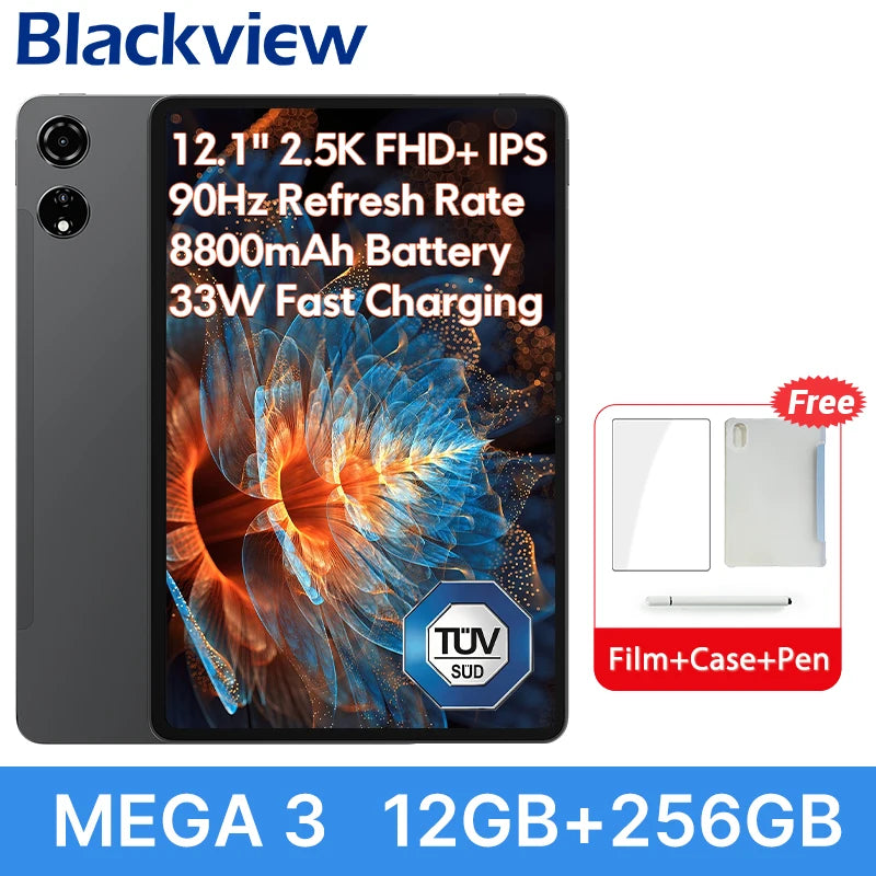 Tablette 12.1" 2.5K 90Hz — 12GB RAM, 256GB, 8800mAh, caméra 50MP, charge rapide 33W, Android 15