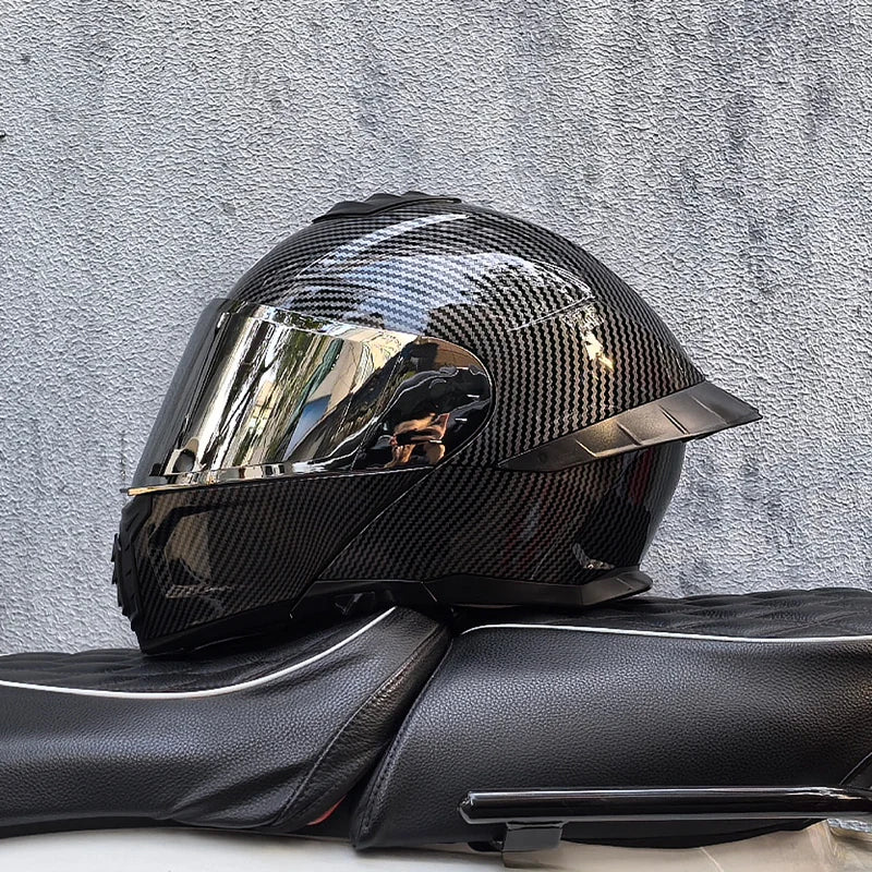 Casque de moto intégral ORZ-B08A, motif Mecha brillant, casque de course, casque de sécurité certifié DOT de Style italien avec Vi teinté