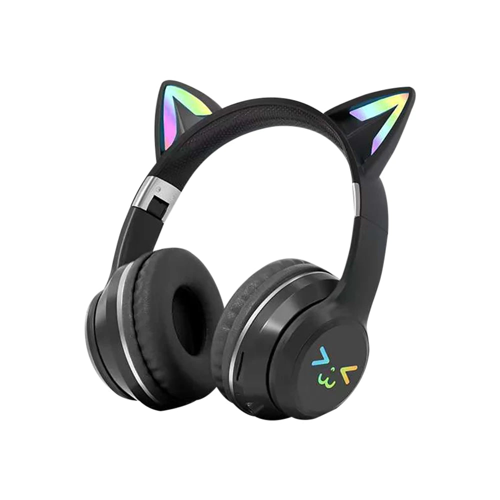 Écouteurs sans fil dégradés RGB, oreilles de chat mignonnes, Bluetooth, avec microphone, stéréo, jeu de musique, cadeaux pour filles et enfants