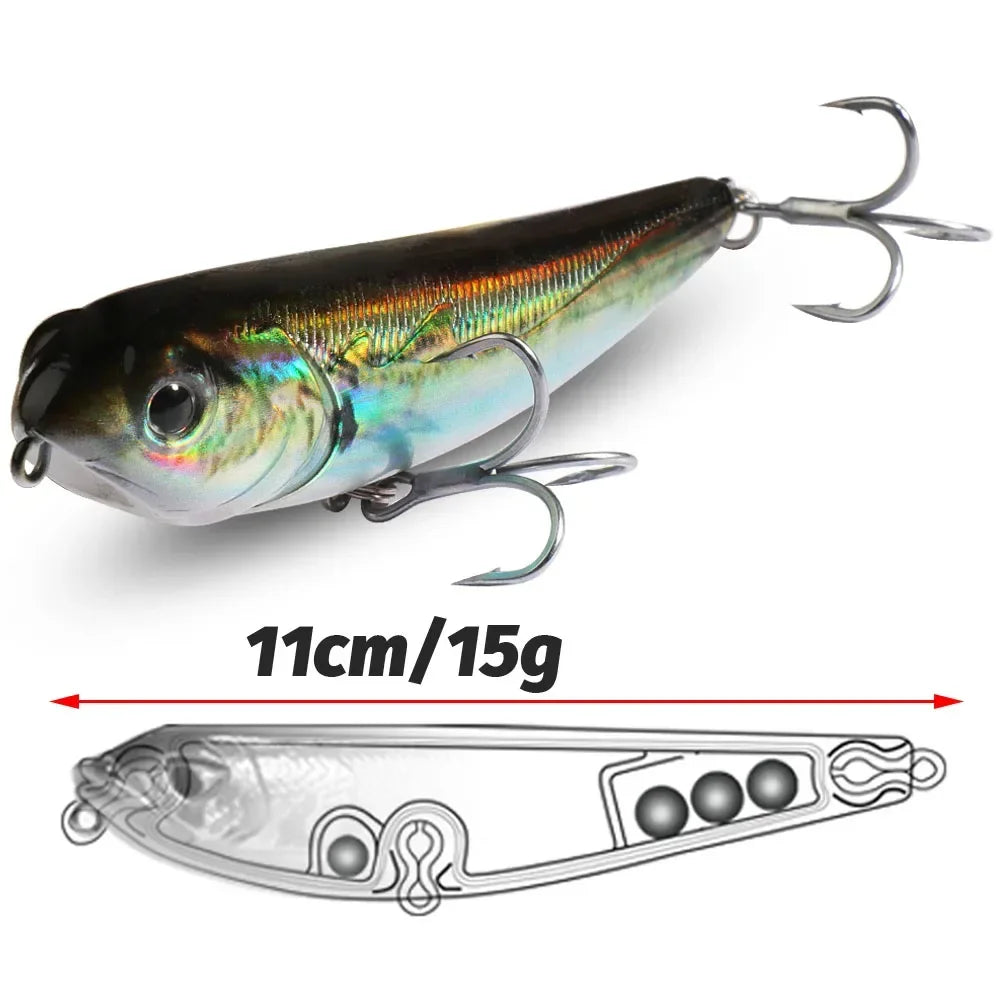 Marcher le chien Topwater leurre de pêche 15g 11 cm flottant crayon appât 3D Swimbait crochet Popper Pesca Wobbler vairon équipement manivelle