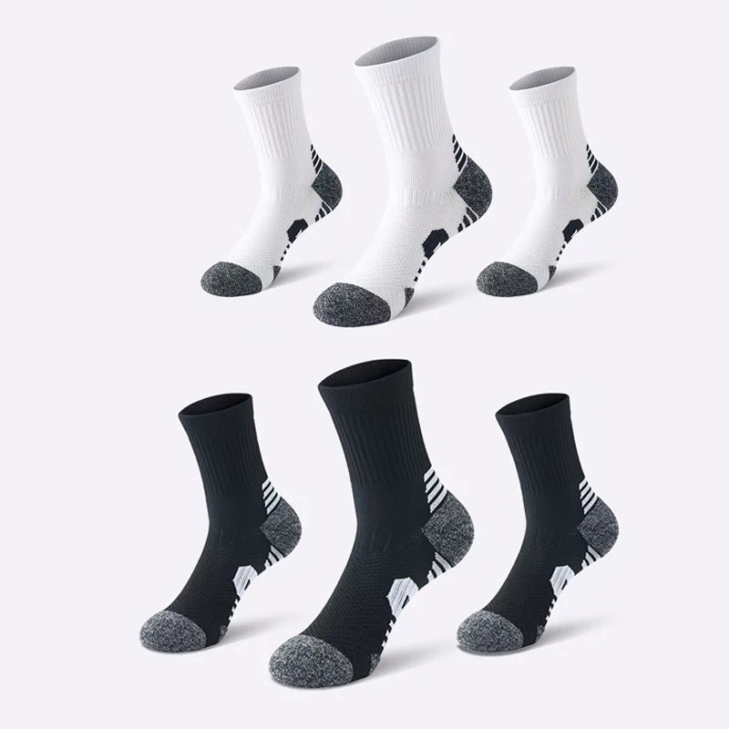 3 paires de chaussettes atétiques pour hommes, chaussettes de sport respirantes, de course en plein air, de Compression, longues, noires, blanches, bleues, extensibles
