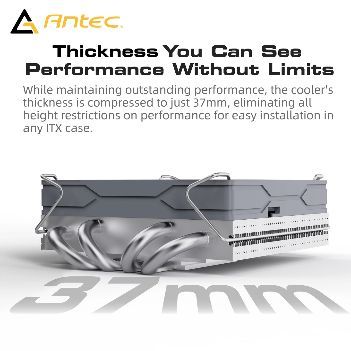 Antec A37 37mm ITX refroidisseur de processeur à profil bas 92mm ventilateur PWM 130W-TDP pour Intel/AMD 12.8 W/m.K pâte, Compatible I5-12400F/Ryzen-7500F