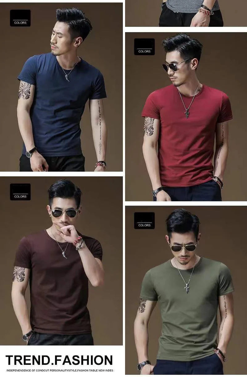 2026 hommes T-Shirt couleur Pure col en V à manches courtes hauts T-Shirts hommes T-Shirt collants noirs homme T-Shirts Fitness pour vêtements masculins