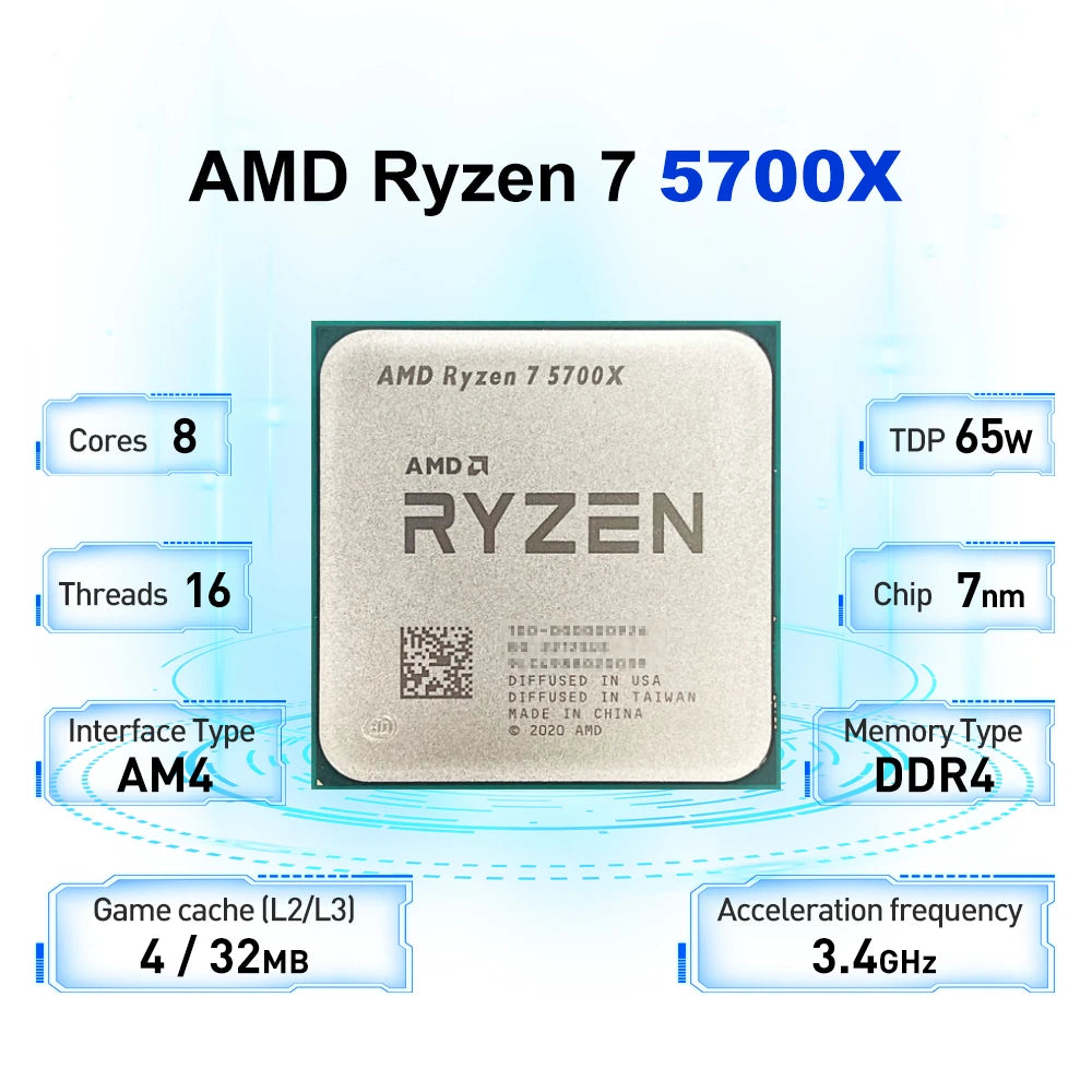Nouveau processeur de jeu AMD Ryzen 7 5700X 8 cœurs 16 threads AM4 Applicable à B550 3.4GHz 65W 7NM L3 = 32M R7 5700X DDR4 sans ventilateur