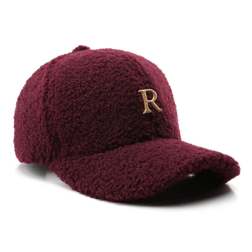 Casquette de baseball en laine d'agneau verte — lettres dorées, trucker, hiver (v2)