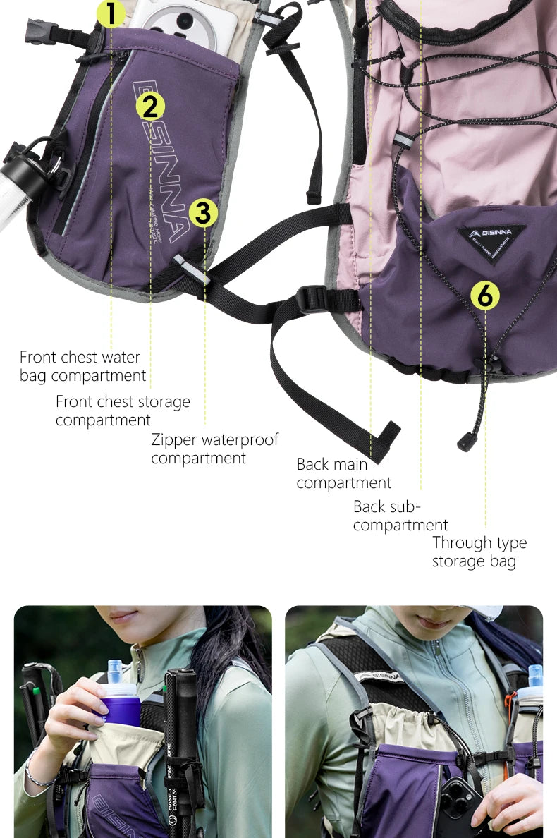 BISINNA 6L sac à dos de course respirant sac tout-terrain ultraléger sac d'hydratation de cyclisme réfléchissant pour cyclisme escalade randonnée