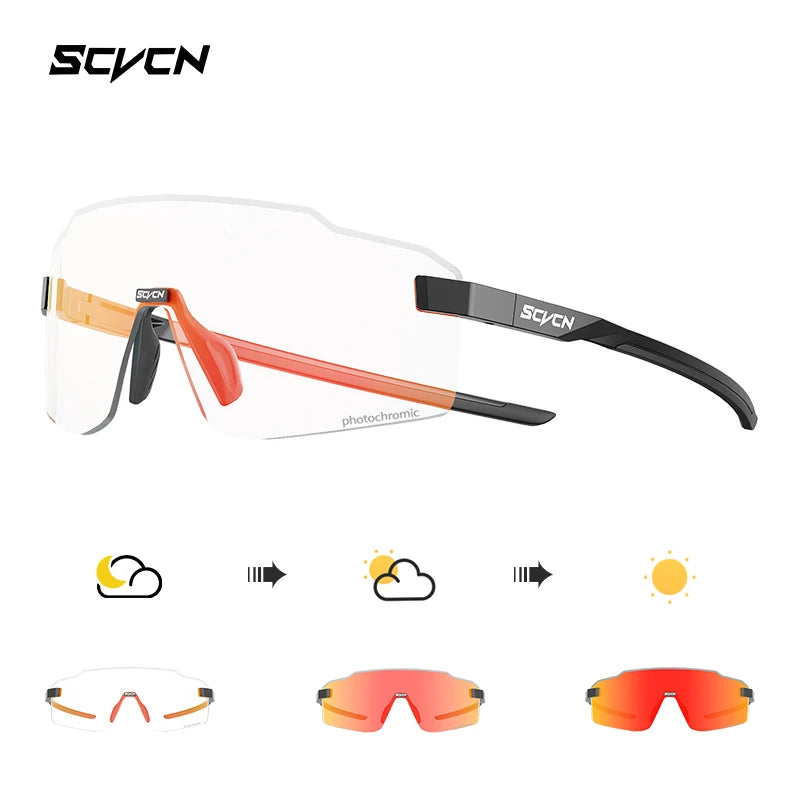 Lunettes de cyclisme photochromiques SCVCN pour hommes et femmes, lunettes de vélo de route et de VTT, lunettes de randonnée décontractées, coupe-vent