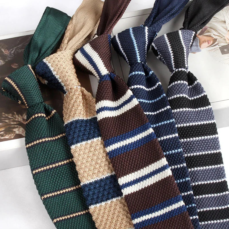 Cravates tricotées rayées pour hommes, rétro étroit, Style coréen, chemises décontractées, accessoires, costume, cravate