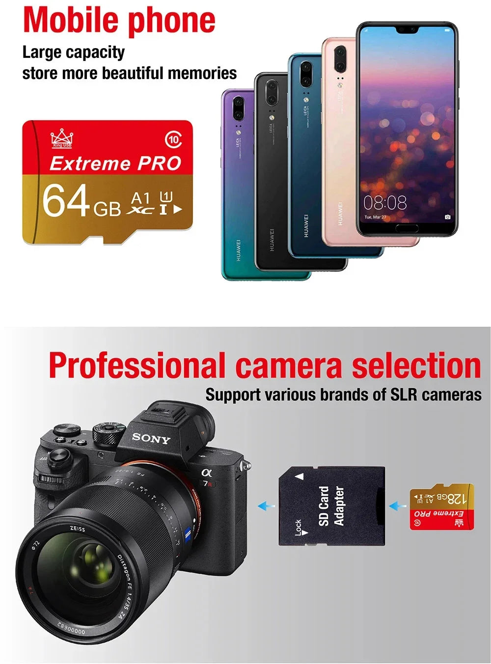 Carte mémoire 16 Go 32 Go Mini SD 64 Go 128 Go 256 Go MiniSD Max Ultra C10 Carte TF pour téléphone portable et surveillance