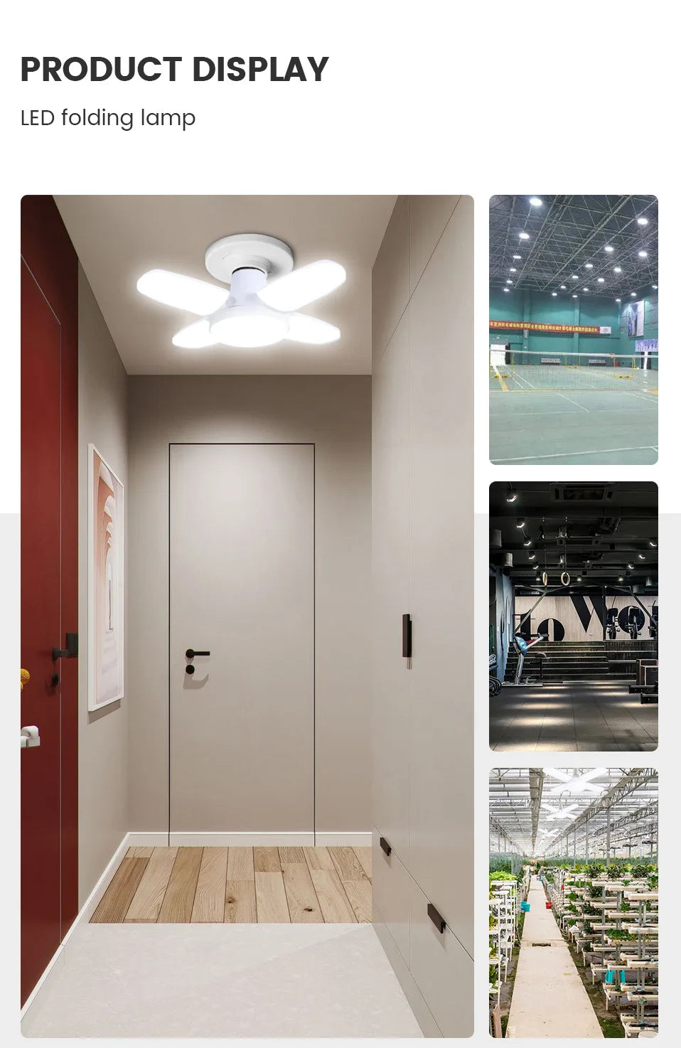 Ampoule LED pliable en forme d'éventail E27, déformation AC220V/110V pour plafonniers domestiques, entrepôt et Garage, feuille blanche 6500K