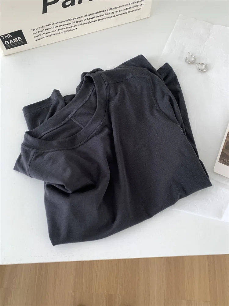 Camiseta de manga larga para mujer, de seda y lana empalmada, top fino, suave, ceroso, de color liso, para primavera y verano.
