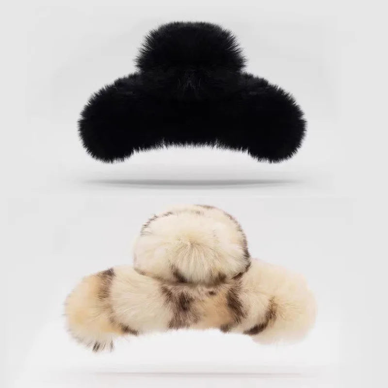 Grande pince en peluche avec une sensation haut de gamme, pince à cheveux poilue d'automne et d'hiver, tempérament féminin et coiffure, 1/2 pièces
