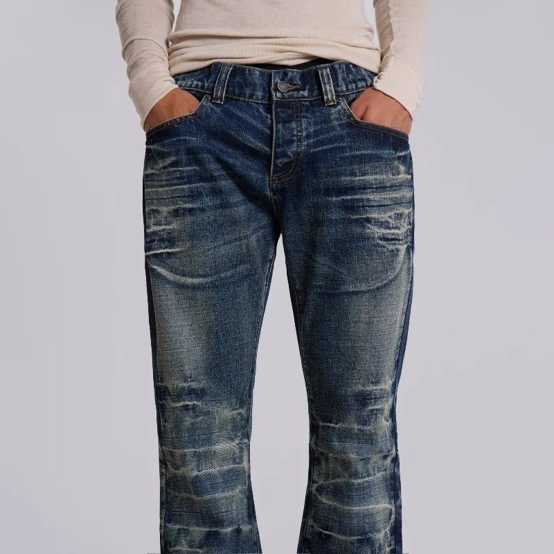Y2K Mi azul, jeans acampanados, estilo vintage, lavados, para hombres y mujeres, tipo bootcut, gótico, de cintura alta, unisex, ropa de calle retro, pantalones anchos holgados