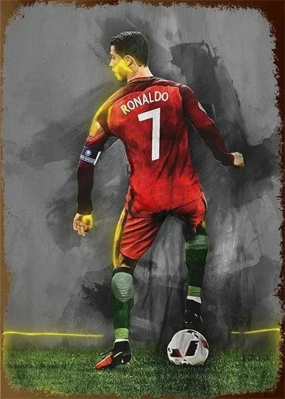 Affiche Métal Aluminium Étoile Football — Décoration Murale Bar, Club & Salon