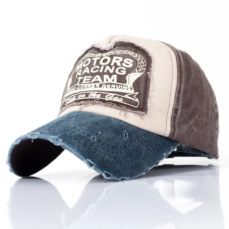 MOTOS estilo Patchwork color vaquero lavado con revestimiento gorra de béisbol Snapback Hip Hop sombrero para protección solar al aire libre