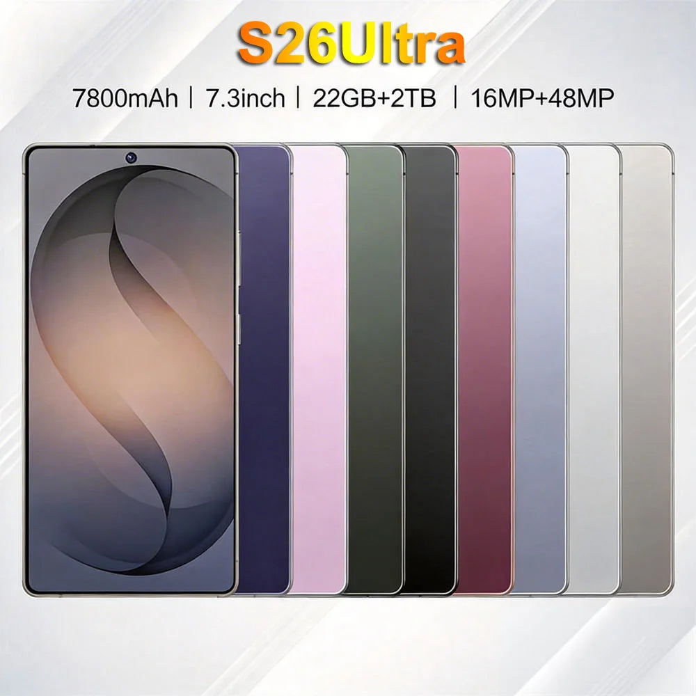 Smartphone Original 2026 pour S26 Ultra 5G 7.3HD AI 8 cœurs Double SIM 16G+1TB Téléphone Portable Android Débloqué