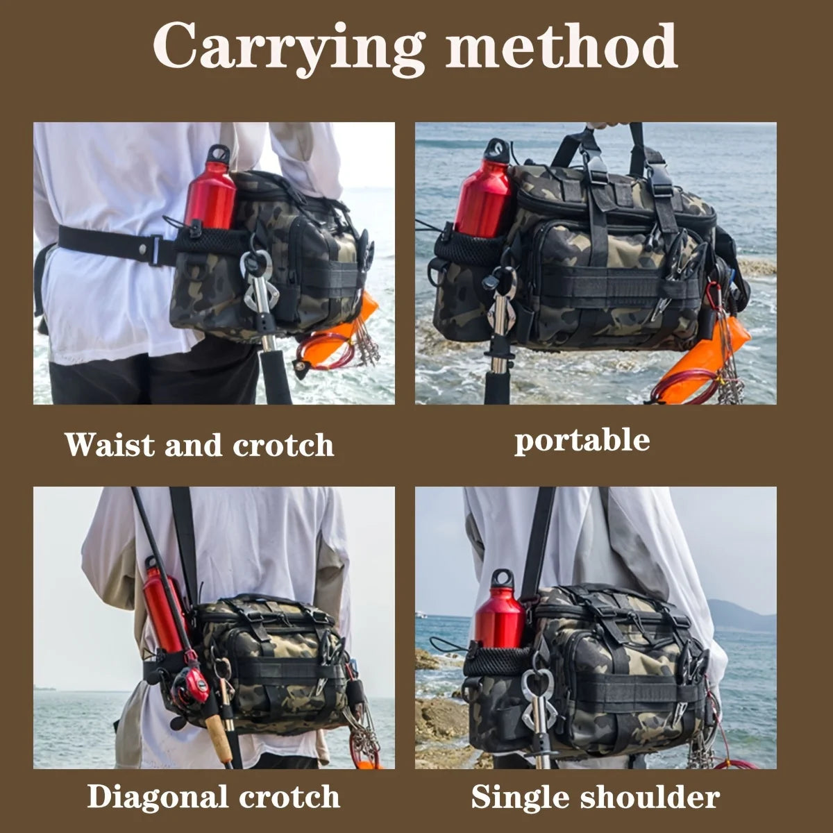 Sac de Matériel de Pêche Multifonctionnel — Sac de Taille Toile Bandoulière Sport Voyage