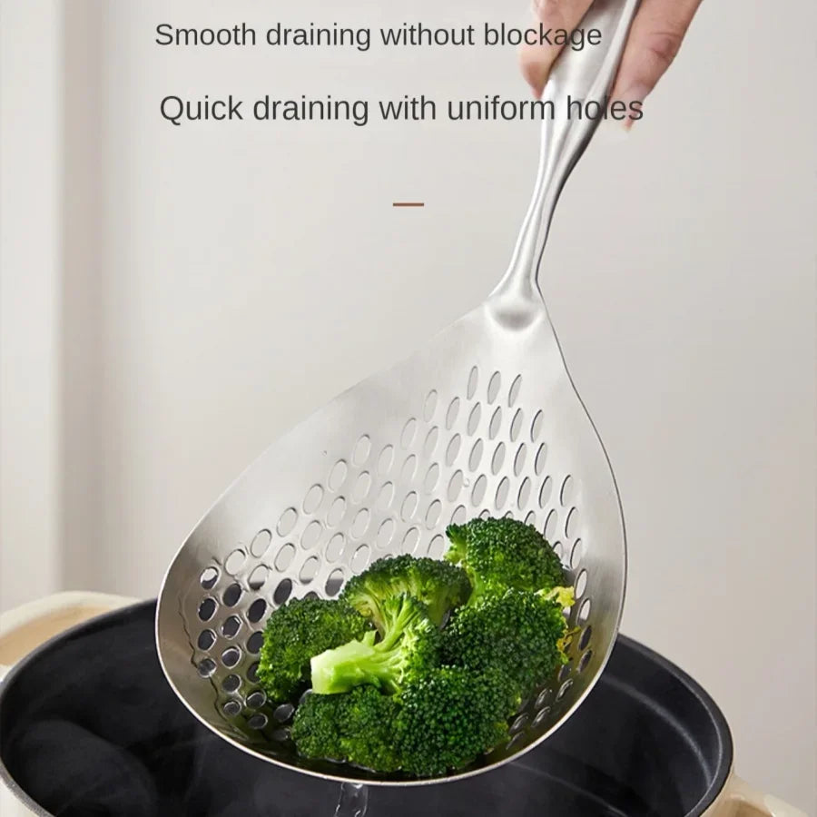 Cuchara colador de acero inoxidable duradera, cuchara colador de alimentos resistente para freír y cocinar, utensilios de cocina 1 pieza