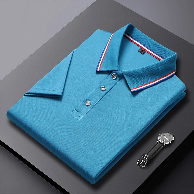 Polo de negocios de manga corta para hombre, top con cuello polo, camiseta casual, documento sólido, verano, 2024, 2024