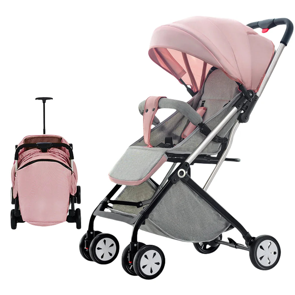 Lightweight Baby Stroller, Compact Travel Stroller for Toddlers for Airplane, Baby Stroller with 5-Point Harness, Adjustable Backrest